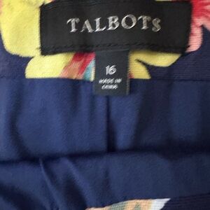 Talbots Navy Floral Skirt with Yellow and Pink Accents
